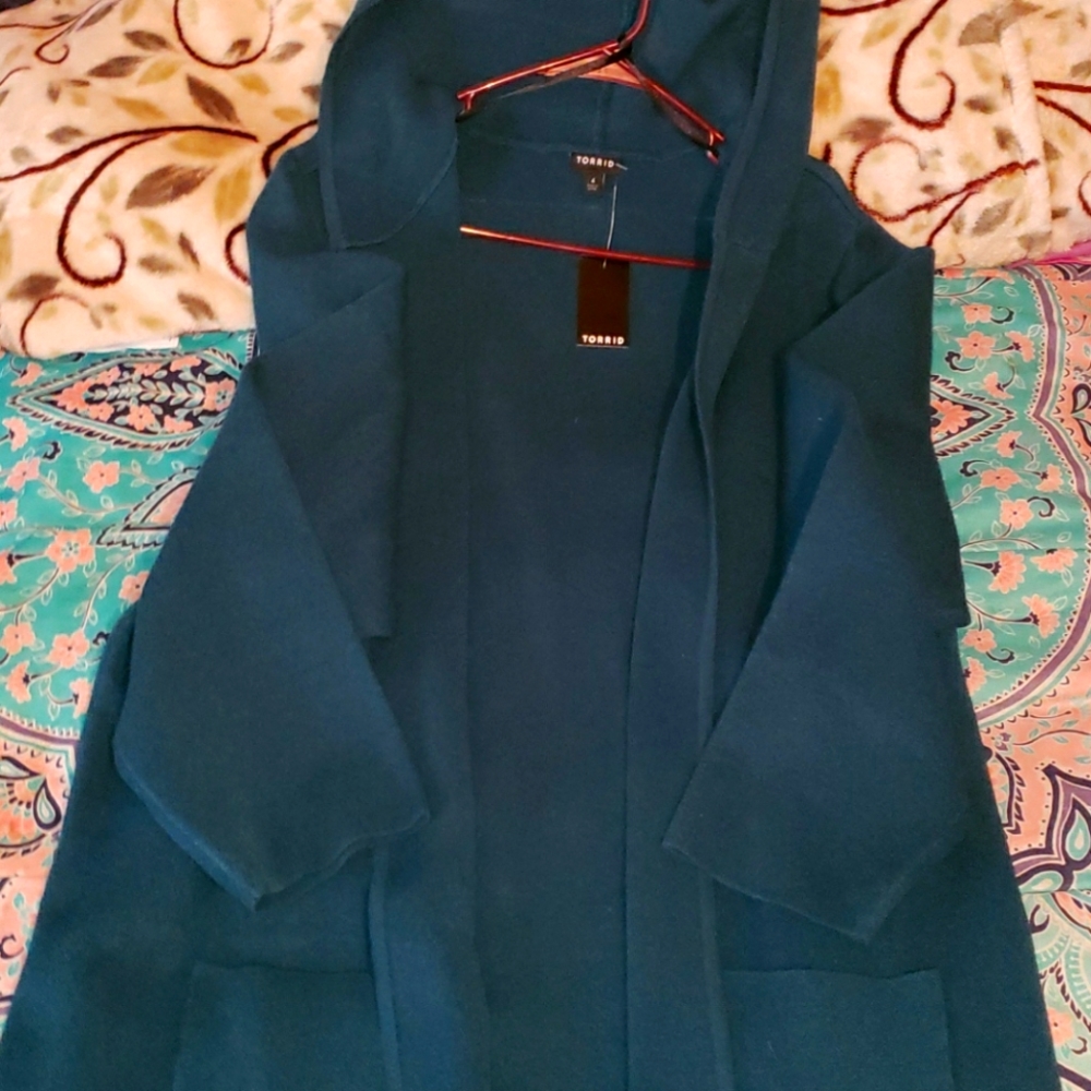 BNWT Torrid sz 4 open front door green cardigan